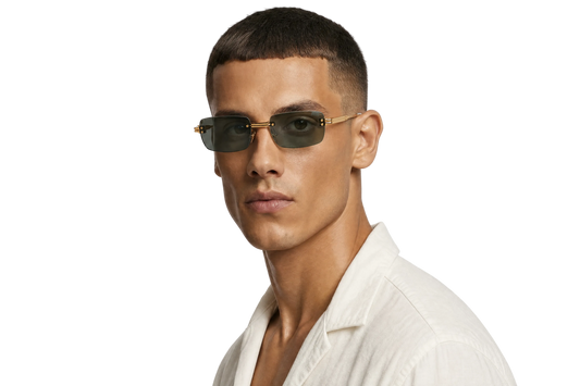 Gold::Maison Dazure F$%K OFF sunglasses on model