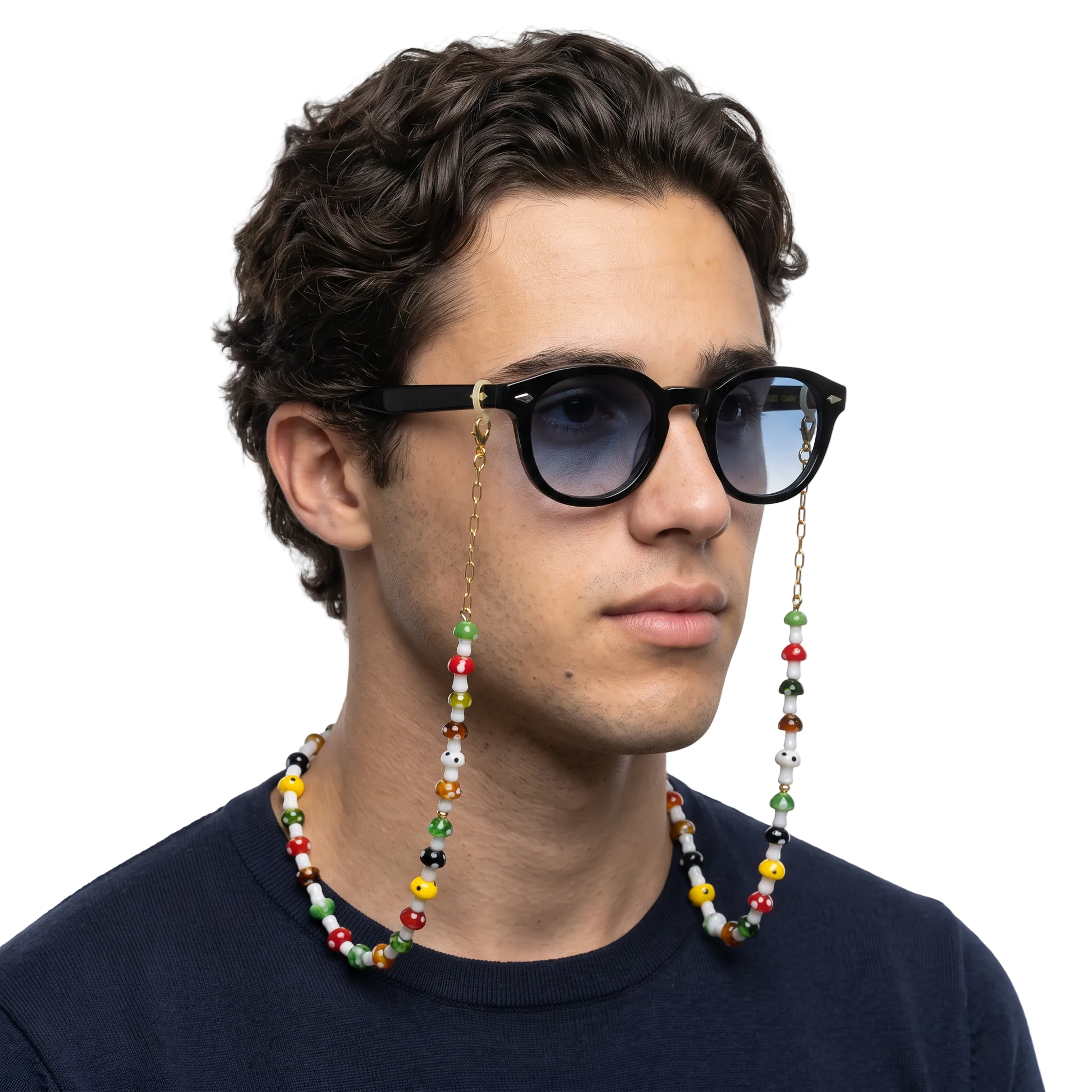Maison D'Azure Mush Love glasses chain worn on model