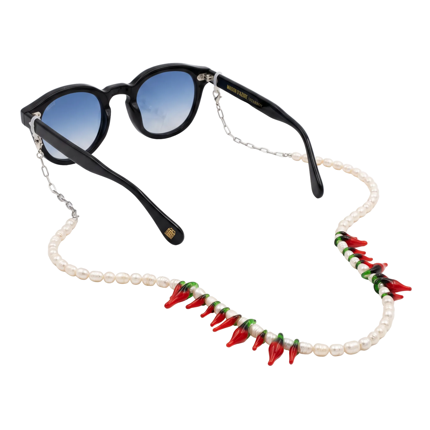 Maison D'Azure Pearl & Chili glasses chain with pearl and chili beads